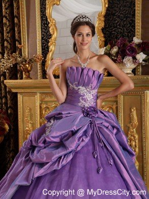 Strapless Taffeta and Organza Flowers Lavender Quinceanera Dress