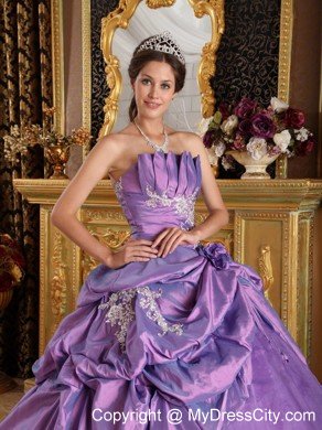 Strapless Taffeta and Organza Flowers Lavender Quinceanera Dress