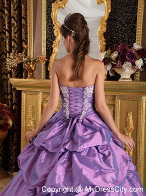 Strapless Taffeta and Organza Flowers Lavender Quinceanera Dress