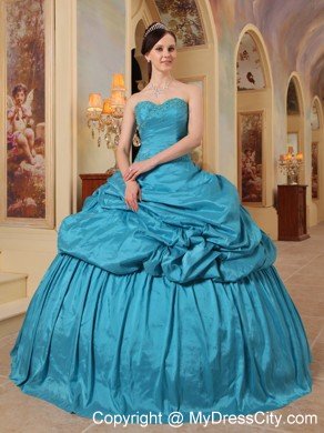 Taffeta Beading Sweetheart Puffy Teal Quinceanera Dress