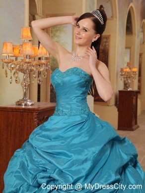 Taffeta Beading Sweetheart Puffy Teal Quinceanera Dress