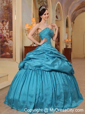 Taffeta Beading Sweetheart Puffy Teal Quinceanera Dress