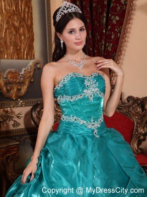 New Arrival Organza Strapless Pick Ups Turquoise Quinceanera Dress