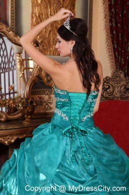 New Arrival Organza Strapless Pick Ups Turquoise Quinceanera Dress