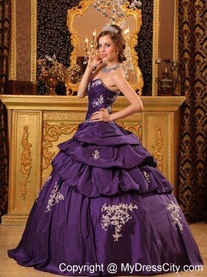 Sweetheart Taffeta Appliques Purple Dresses for Quinceanera