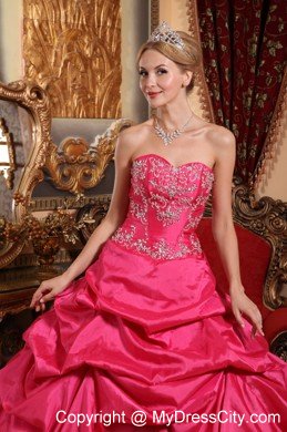 Taffeta Embroidery with Beading Sweetheart 2013 Hot Pink Quinceanera Dress