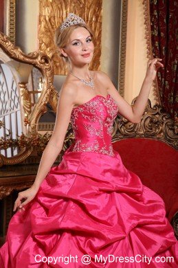 Taffeta Embroidery with Beading Sweetheart 2013 Hot Pink Quinceanera Dress