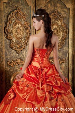 Taffeta Pick-ups Embroidery Bowknot Orange Red Quinceanera Dress