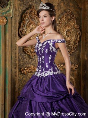 Elegant Off The Shoulder Taffeta Appliques Purple Quinceanera Dresses