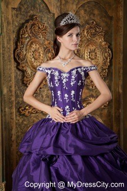 Elegant Off The Shoulder Taffeta Appliques Purple Quinceanera Dresses