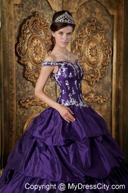 Elegant Off The Shoulder Taffeta Appliques Purple Quinceanera Dresses