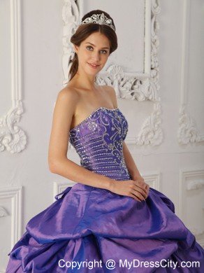 Strapless Taffeta Embroidery and Beading Purple Quinceanera Dress