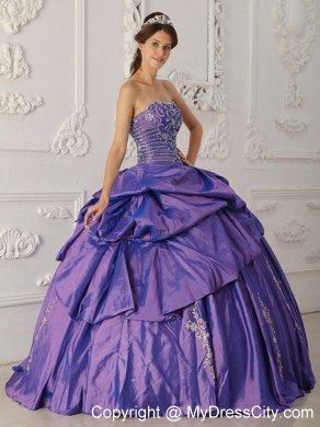 Strapless Taffeta Embroidery and Beading Purple Quinceanera Dress