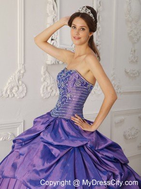 Strapless Taffeta Embroidery and Beading Purple Quinceanera Dress