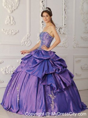 Strapless Taffeta Embroidery and Beading Purple Quinceanera Dress