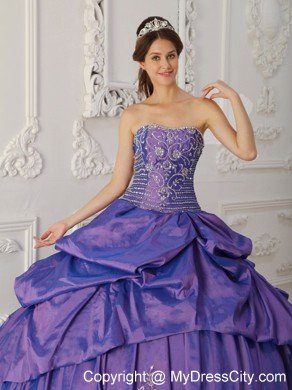 Strapless Taffeta Embroidery and Beading Purple Quinceanera Dress