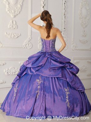 Strapless Taffeta Embroidery and Beading Purple Quinceanera Dress