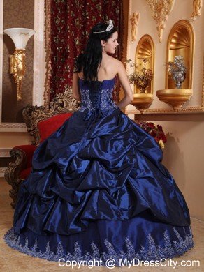 Sweetheart Taffeta Appliques Navy Quinceanera Dress with Pick Ups