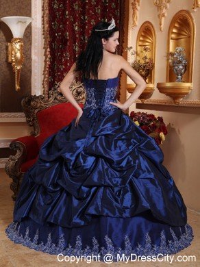 Sweetheart Taffeta Appliques Navy Quinceanera Dress with Pick Ups