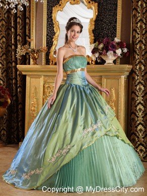 Olive Green Strapless Pleat Appliques Quinceanera Gowns 2013