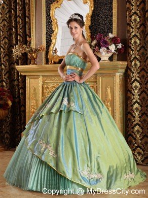 Olive Green Strapless Pleat Appliques Quinceanera Gowns 2013