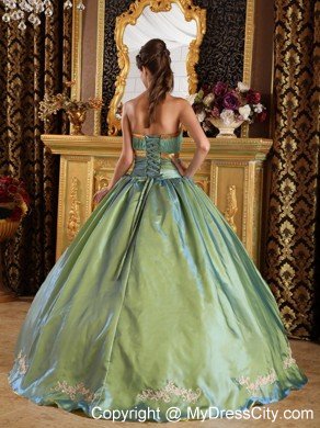 Olive Green Strapless Pleat Appliques Quinceanera Gowns 2013