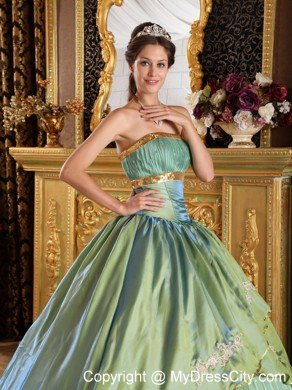 Olive Green Strapless Pleat Appliques Quinceanera Gowns 2013