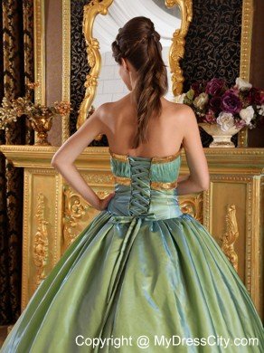 Olive Green Strapless Pleat Appliques Quinceanera Gowns 2013