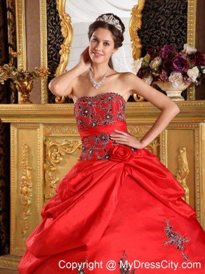 Taffeta Pick Ups Appliques 2013 Red Quinceanera Party Dress