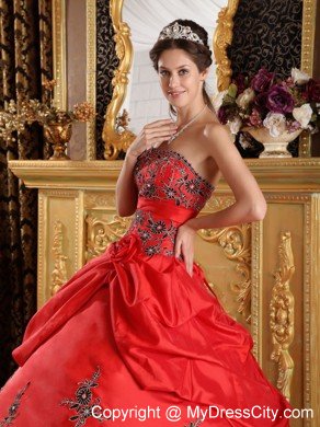 Taffeta Pick Ups Appliques 2013 Red Quinceanera Party Dress