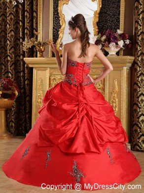 Taffeta Pick Ups Appliques 2013 Red Quinceanera Party Dress