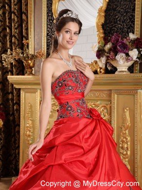 Taffeta Pick Ups Appliques 2013 Red Quinceanera Party Dress