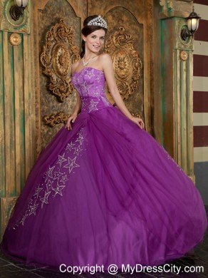 Custom Made Sweetheart Embroidery Purple Quinceanera Dress