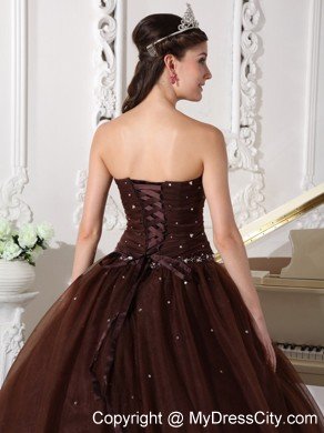 Sweetheart Tulle Beading Brown Sweet 15 16 Birthday Dress