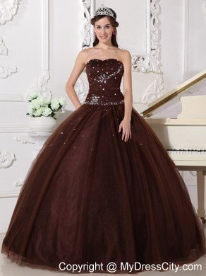 Sweetheart Tulle Beading Brown Sweet 15 16 Birthday Dress