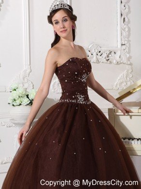 Sweetheart Tulle Beading Brown Sweet 15 16 Birthday Dress