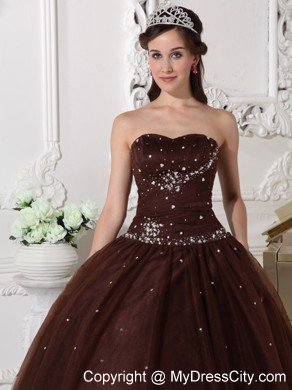 Sweetheart Tulle Beading Brown Sweet 15 16 Birthday Dress