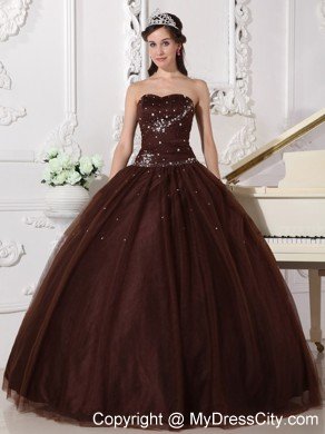 Sweetheart Tulle Beading Brown Sweet 15 16 Birthday Dress