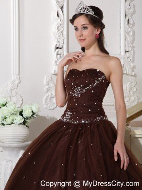 Sweetheart Tulle Beading Brown Sweet 15 16 Birthday Dress