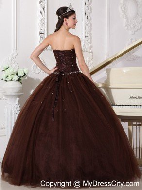 Sweetheart Tulle Beading Brown Sweet 15 16 Birthday Dress