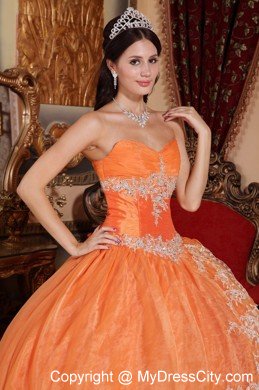 Organza Sweetheart Appliques Orange Ruffles Quinceanera Dress