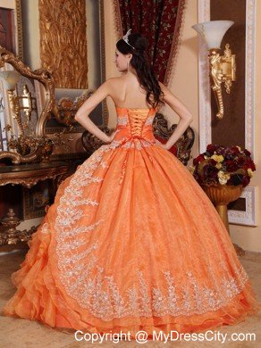 Organza Sweetheart Appliques Orange Ruffles Quinceanera Dress