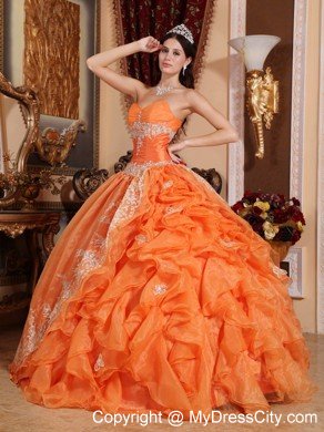 Organza Sweetheart Appliques Orange Ruffles Quinceanera Dress