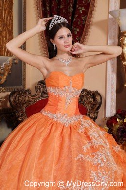 Organza Sweetheart Appliques Orange Ruffles Quinceanera Dress