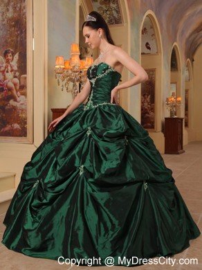 Strapless Beading Taffeta Hunter Green Puffy Quinceanera Dress