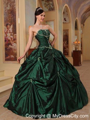 Strapless Beading Taffeta Hunter Green Puffy Quinceanera Dress