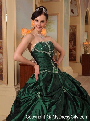 Strapless Beading Taffeta Hunter Green Puffy Quinceanera Dress