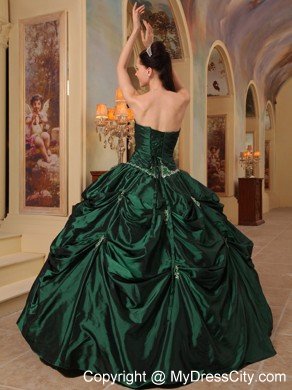 Strapless Beading Taffeta Hunter Green Puffy Quinceanera Dress