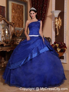 One Shoulder Organza Beading Royal Blue Quinceanera Gowns