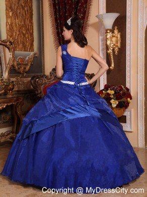 One Shoulder Organza Beading Royal Blue Quinceanera Gowns